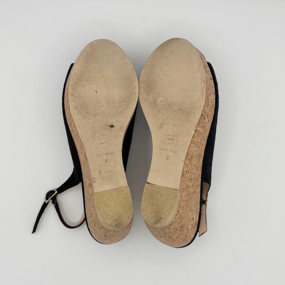 Sacha London Black Peep Toe Cork Wedge Slingback Heels Sz 8 - Picture 7 of 7